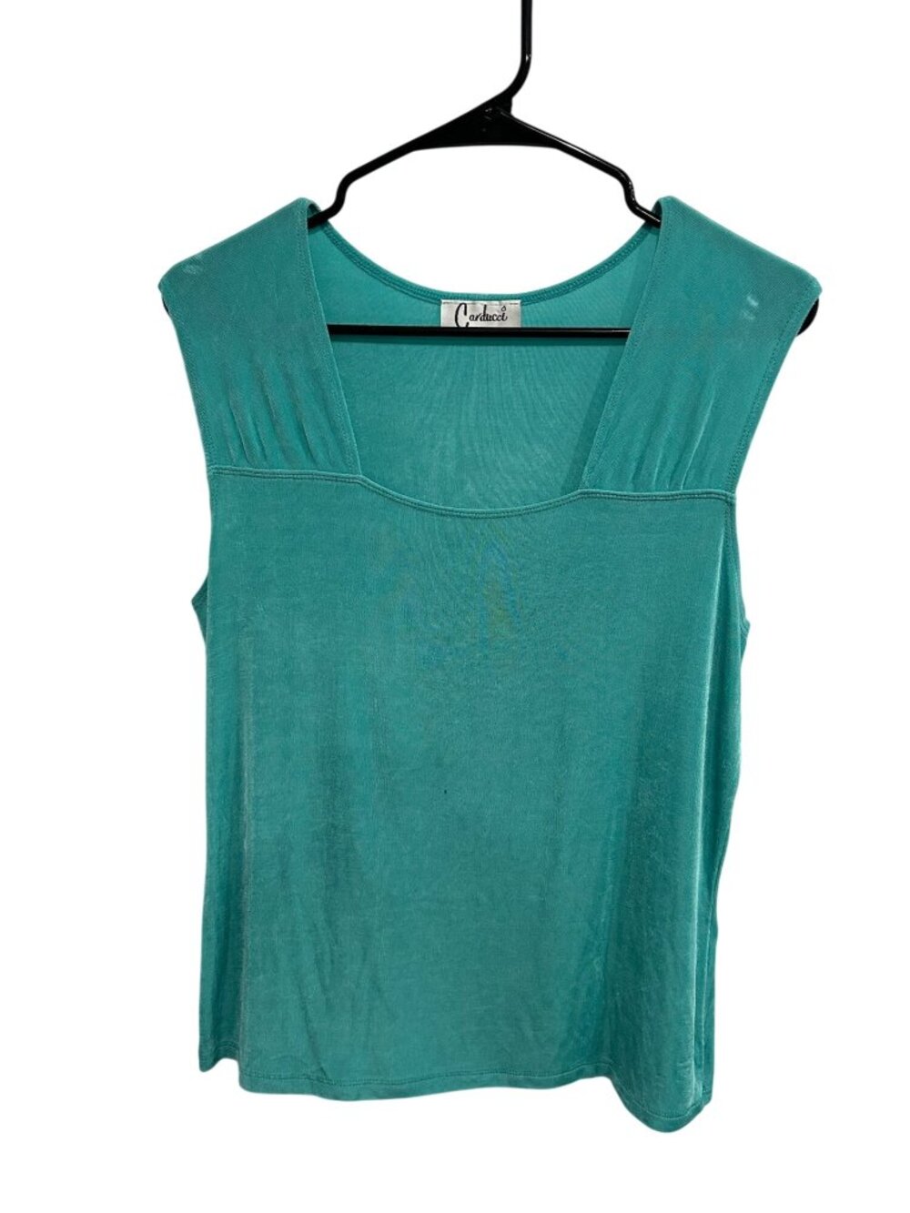 Carducci Womens Teal Square Neck Light Stretch Sleeveless Top Chic Minimalist